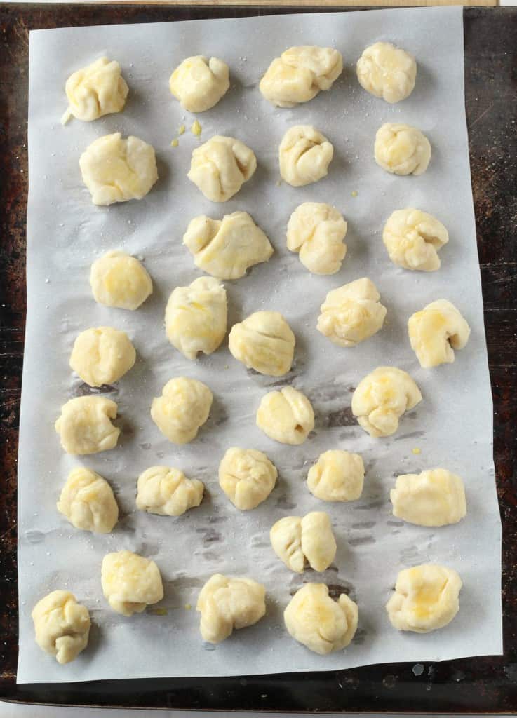 pretzel bites ready to be baked in the oven