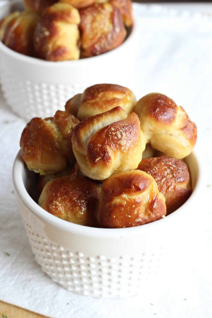 pretzel bites in a ramekin