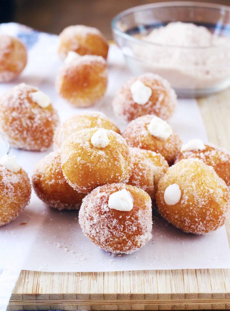 Cream Cheese Donut Holes on a platter