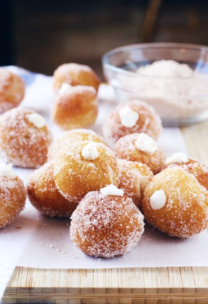Cream Cheese Donut Holes with cinnamon sugar topping