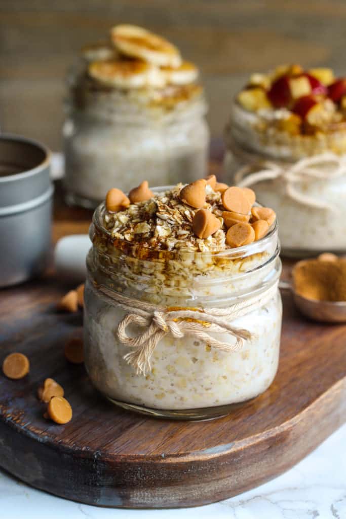 french toast overnight oats with butterscotch chips