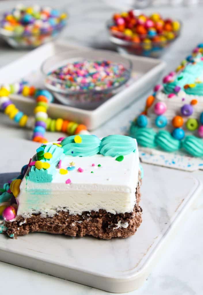 slice ice cream cake with sprinkles