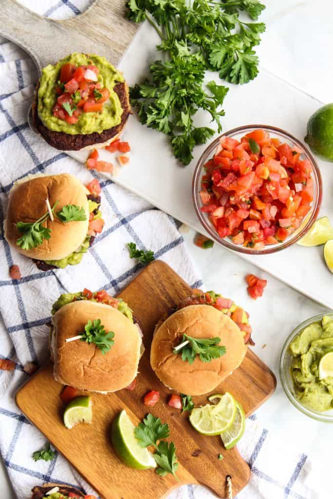 Mexican Guacamole Burger Sliders on a party table