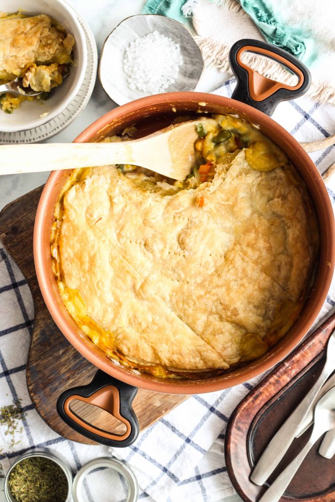chicken pot pie cooked in a dutch oven