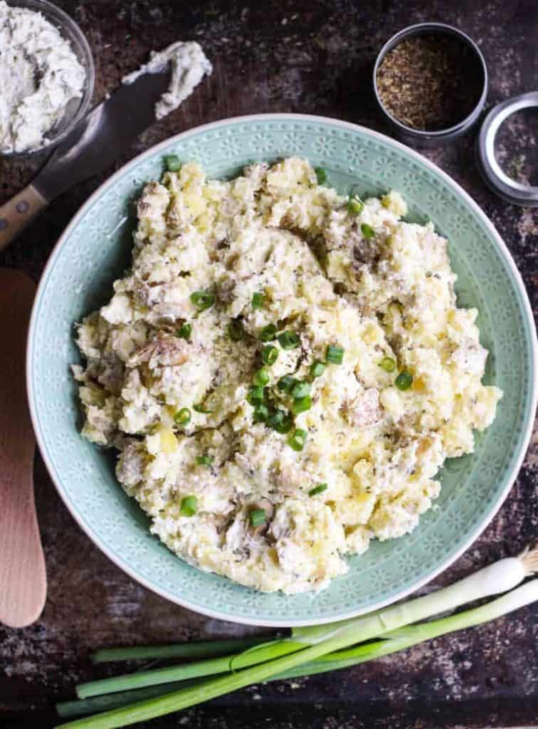 rustic mashed potatoes in a big bowl