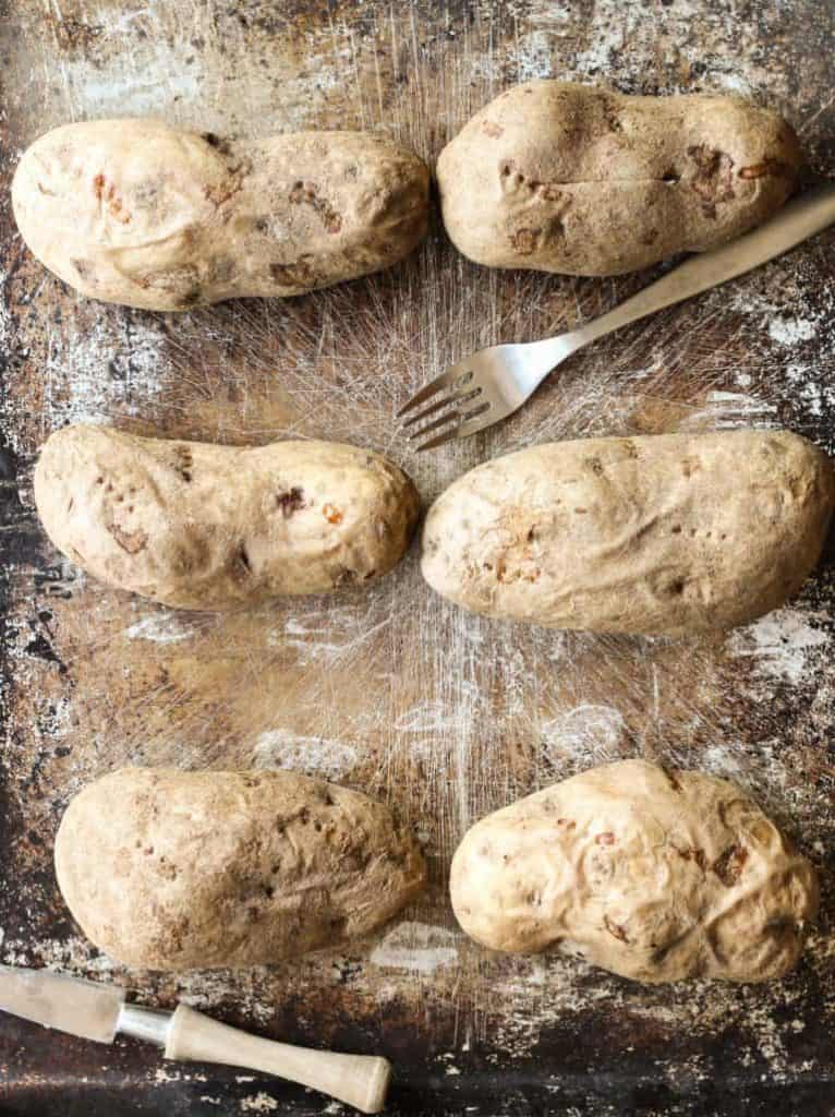 baked potatoes on a baking sheet