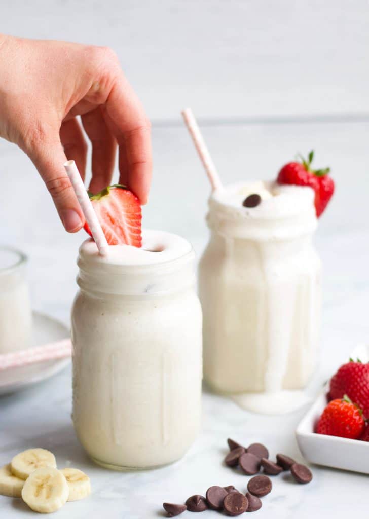 Banana Greek Yogurt Smoothies with straws