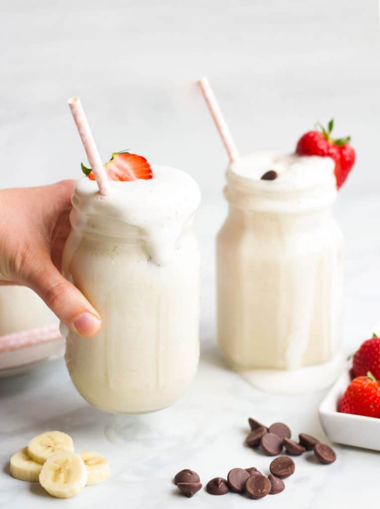 Banana Greek Yogurt Smoothies with fresh fruit topping