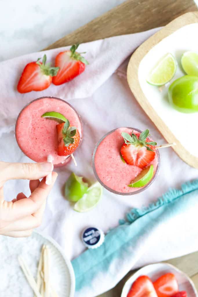 Corona Strawberry Margarita in glasses with garnishes