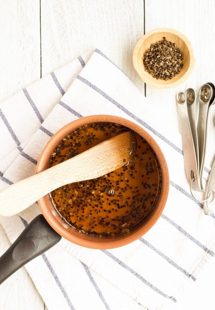 cardamom syrup in a sauce pan