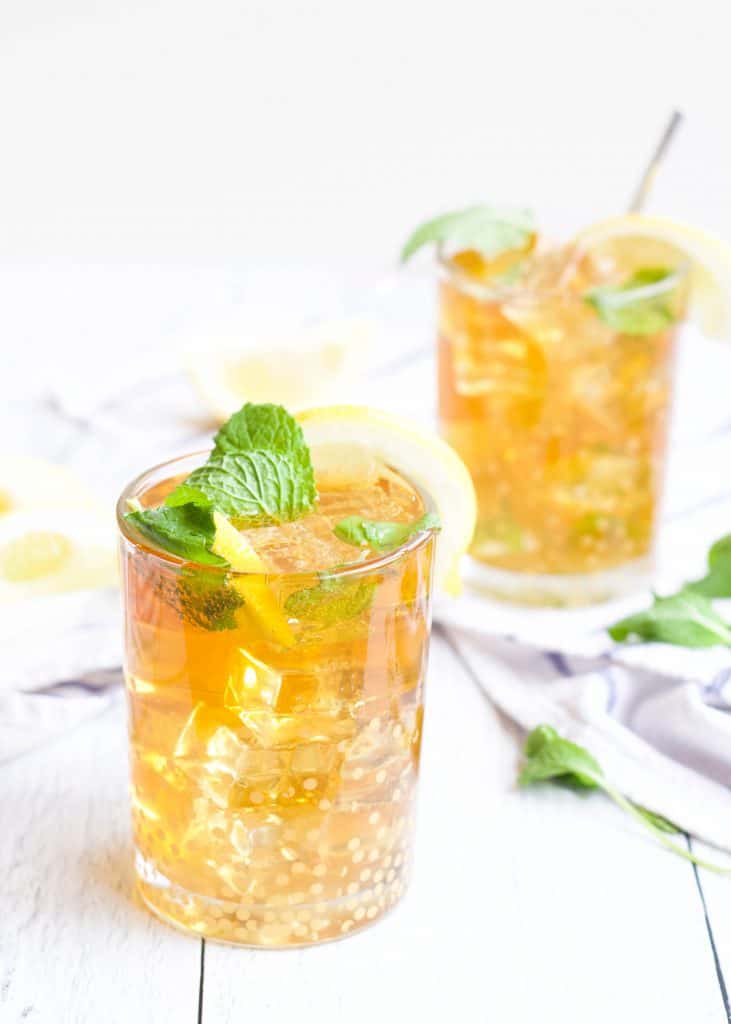 summer mocktail recipe in glasses with mint garnish