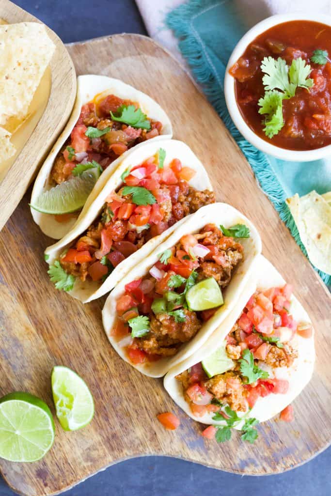 Ground Turkey Tacos with salsa and chips