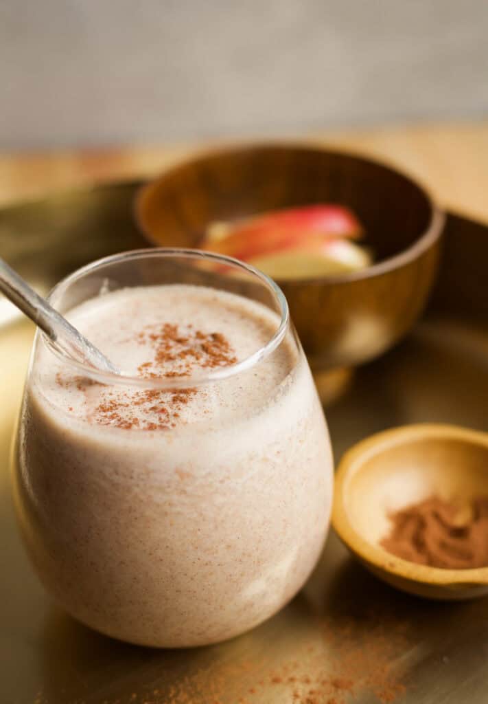 Glass of Apple Pie Protein Smoothie.