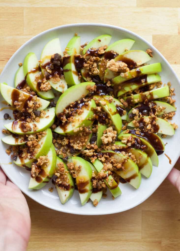 platter of loaded apple nachos