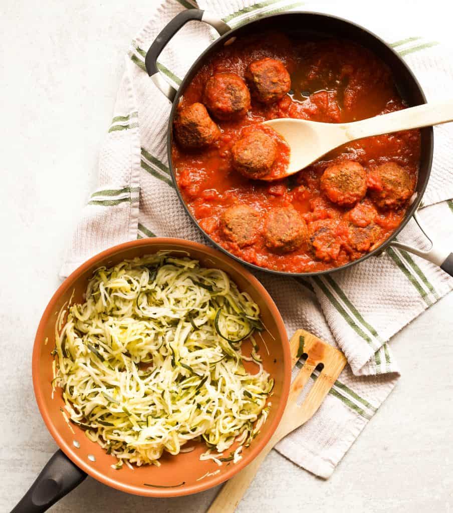 vegetarian meatballs and zoodles