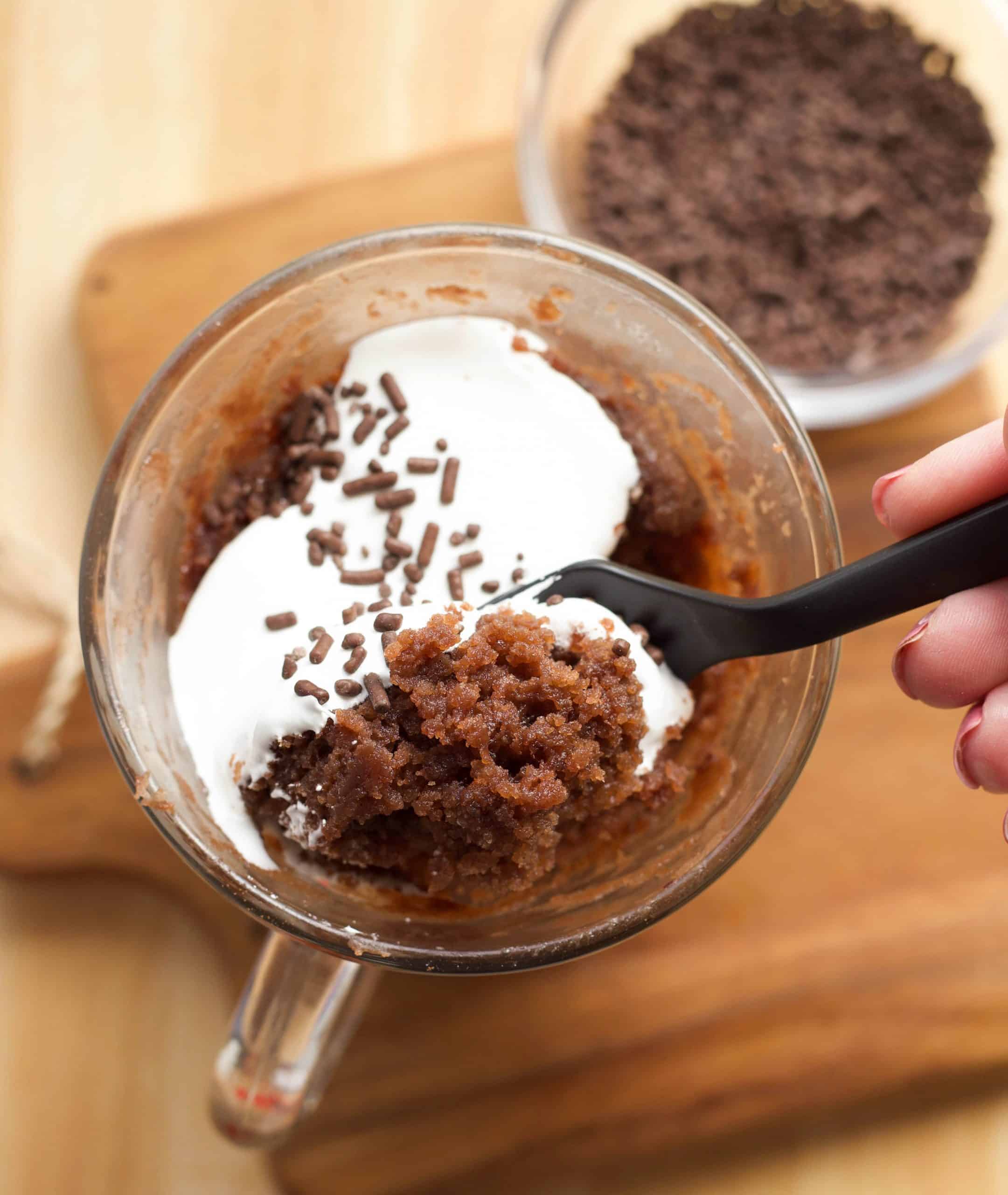 3 Ingredient Chocolate Protein Mug Cake - One Clever Chef
