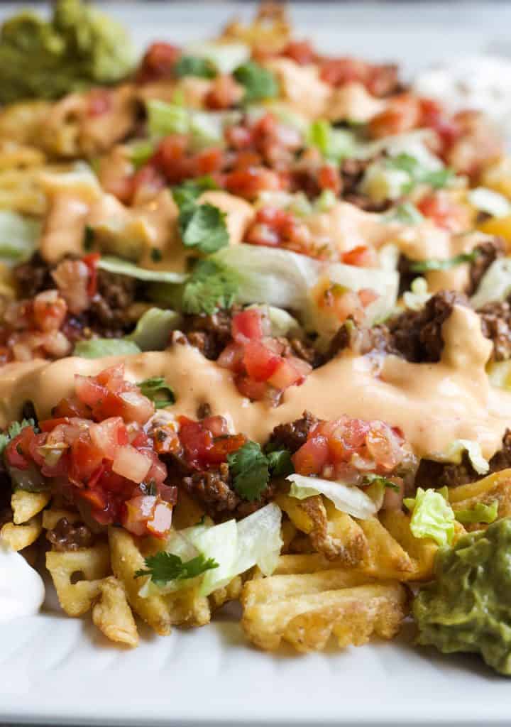 french fries topped with nacho toppings