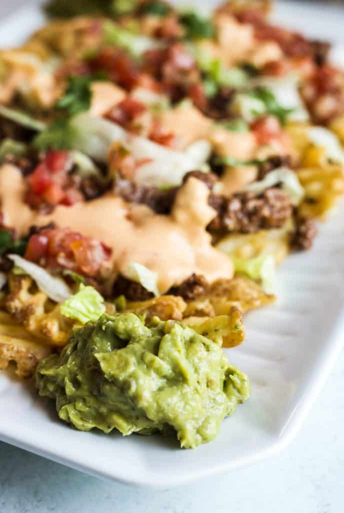easy taco fries on a platter