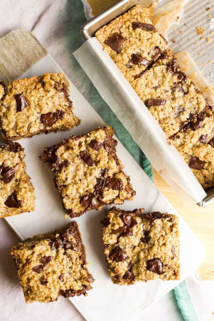 sliced Baked Oatmeal Bars With Chocolate Chips