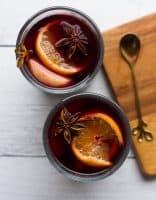 mulled wine and brandy in glasses