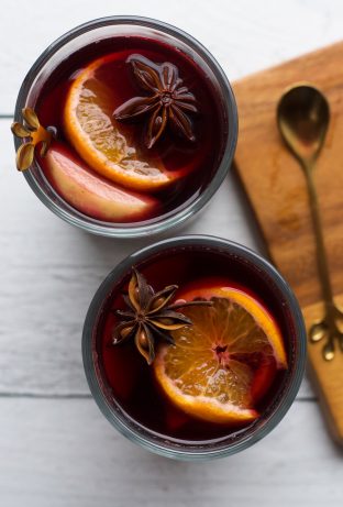 mulled wine and brandy in glasses