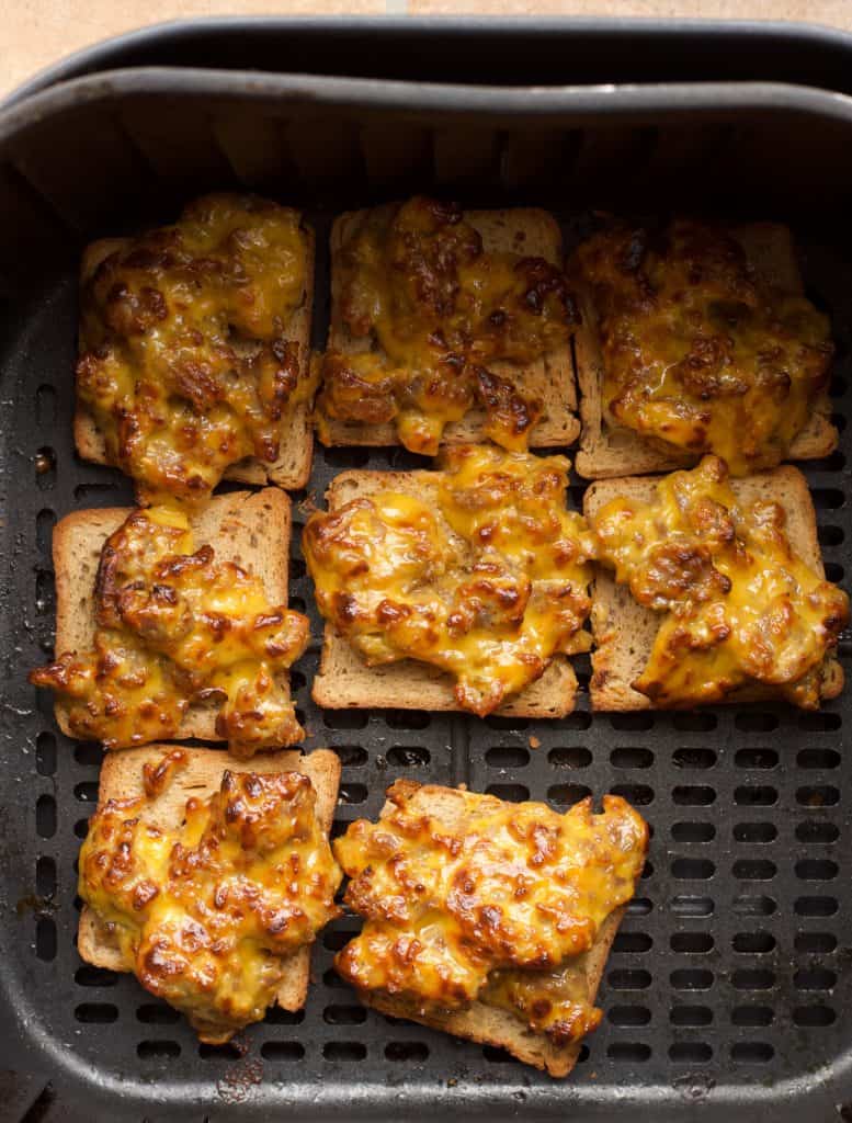Sausage and Cheese Party Rye cooking in air fryer