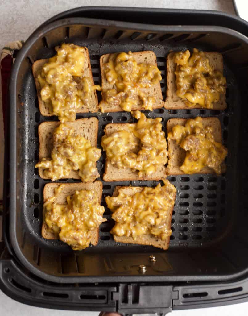 party rye appetizer in air fryer basket