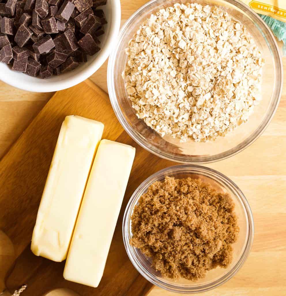 ingredients for Baked Oatmeal Bars With Chocolate Chips