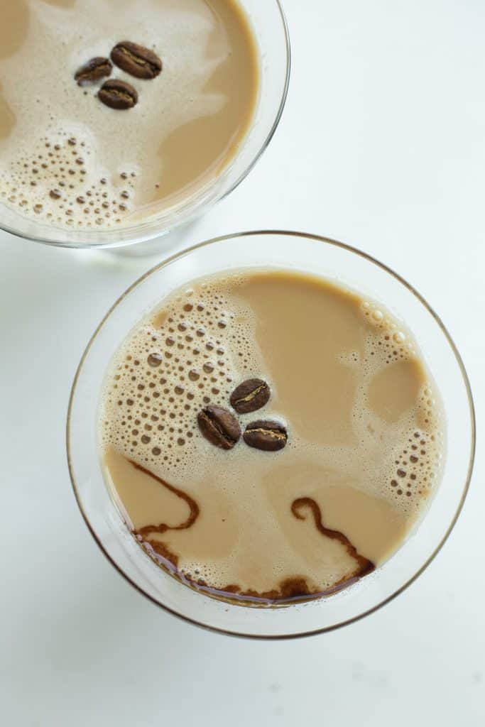 top view of kahlua espresso martini with chocolate syrup
