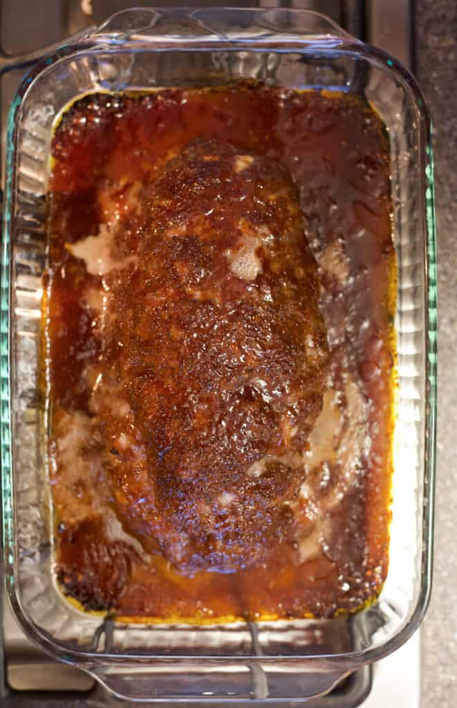 meatloaf with brown sugar glaze, baked and broiled