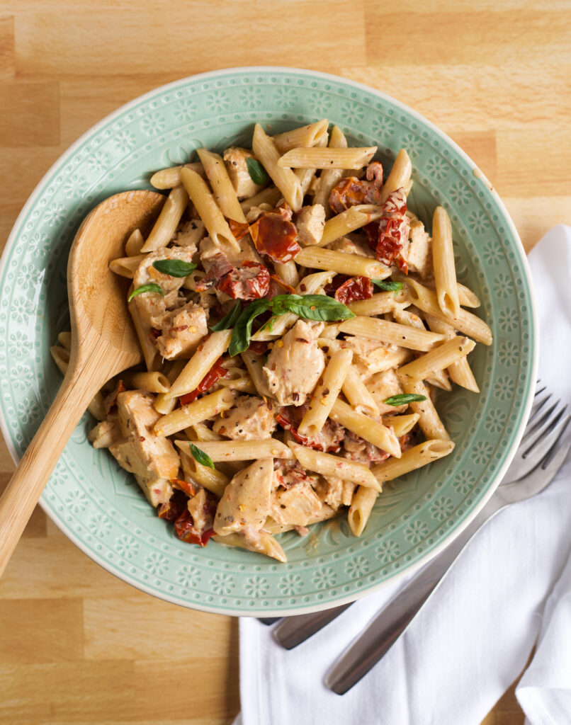 Big serving bowl of Marry Me Chicken Pasta.